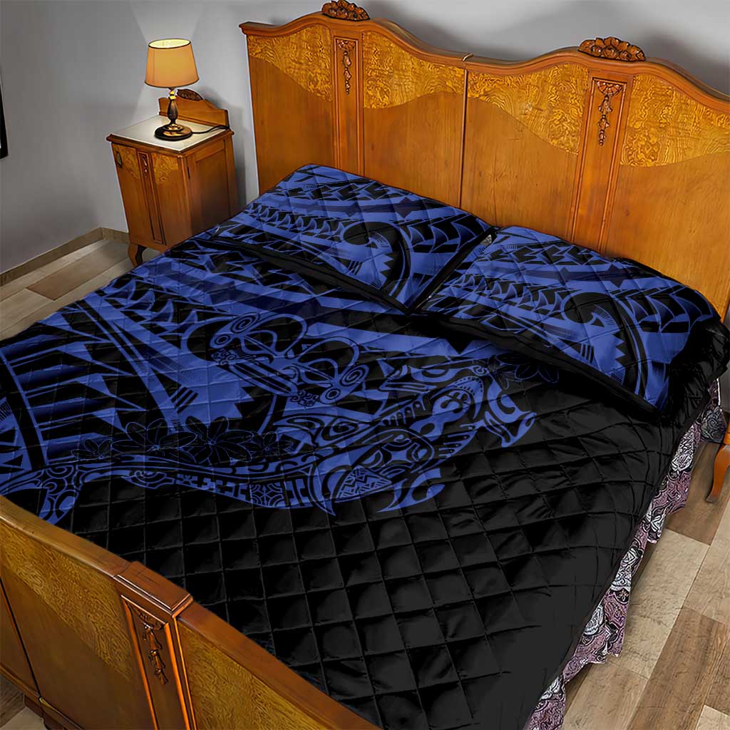 Blue Marquesas Islands Quilt Bed Set Marquesan Matatiki Hammerhead Shark Patutiki LT14 - Polynesian Pride