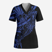 Blue Marquesas Islands Scrub Top Marquesan Matatiki Hammerhead Shark Patutiki LT14 Adult Blue - Polynesian Pride