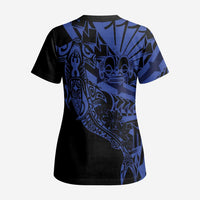 Blue Marquesas Islands Scrub Top Marquesan Matatiki Hammerhead Shark Patutiki LT14 - Polynesian Pride
