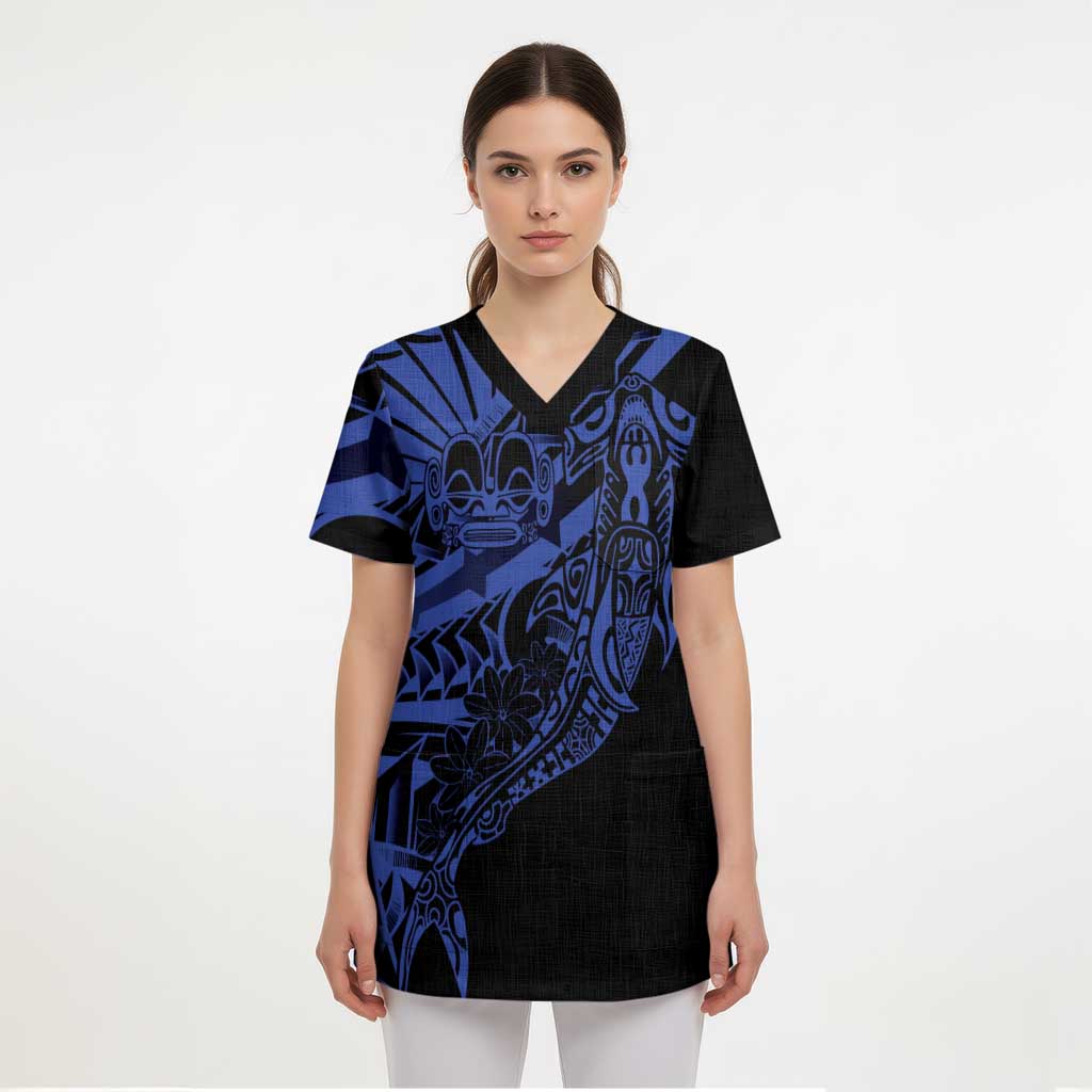 Blue Marquesas Islands Scrub Top Marquesan Matatiki Hammerhead Shark Patutiki LT14 - Polynesian Pride
