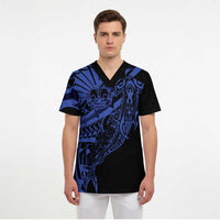 Blue Marquesas Islands Scrub Top Marquesan Matatiki Hammerhead Shark Patutiki LT14 - Polynesian Pride