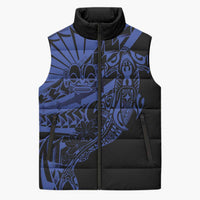 Blue Marquesas Islands Sleeveless Puffer Jacket Marquesan Matatiki Hammerhead Shark Patutiki LT14 Unisex Blue - Polynesian Pride