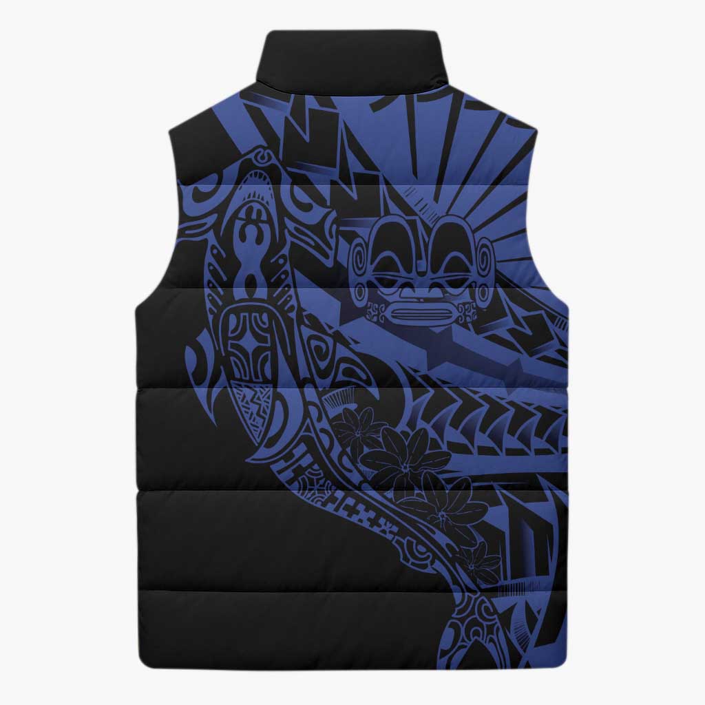Blue Marquesas Islands Sleeveless Puffer Jacket Marquesan Matatiki Hammerhead Shark Patutiki LT14 - Polynesian Pride