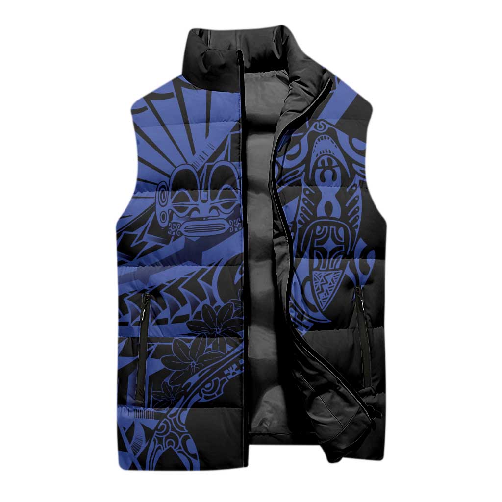 Blue Marquesas Islands Sleeveless Puffer Jacket Marquesan Matatiki Hammerhead Shark Patutiki LT14 - Polynesian Pride