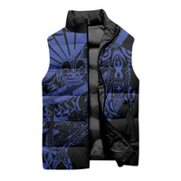 Blue Marquesas Islands Sleeveless Puffer Jacket Marquesan Matatiki Hammerhead Shark Patutiki LT14 - Polynesian Pride