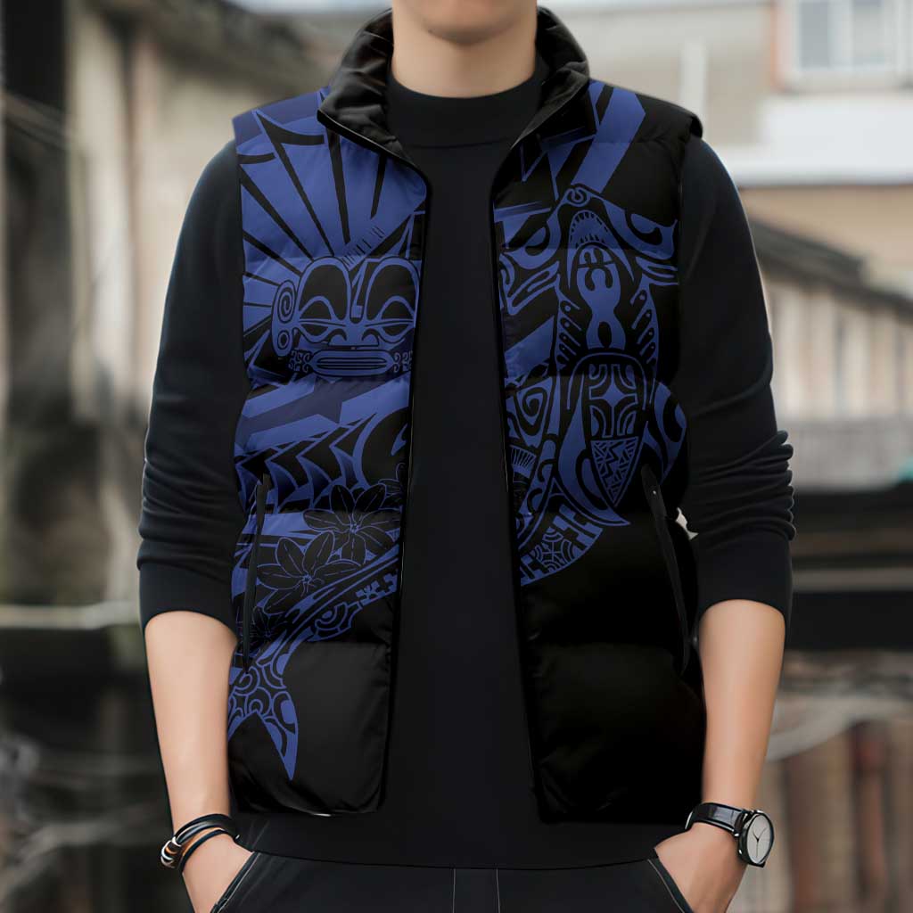 Blue Marquesas Islands Sleeveless Puffer Jacket Marquesan Matatiki Hammerhead Shark Patutiki LT14 - Polynesian Pride
