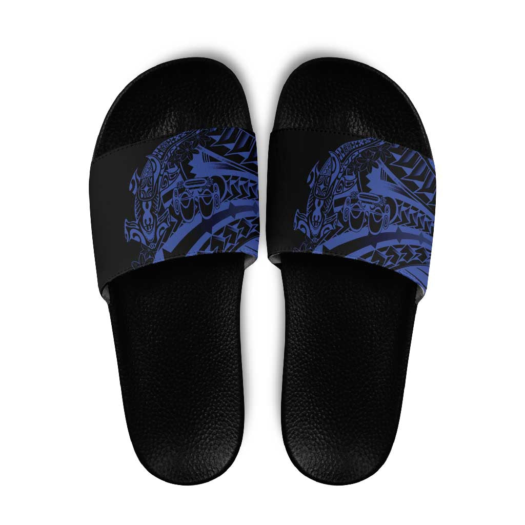 Blue Marquesas Islands Slide Sandals Marquesan Matatiki Hammerhead Shark Patutiki LT14 Blue - Polynesian Pride