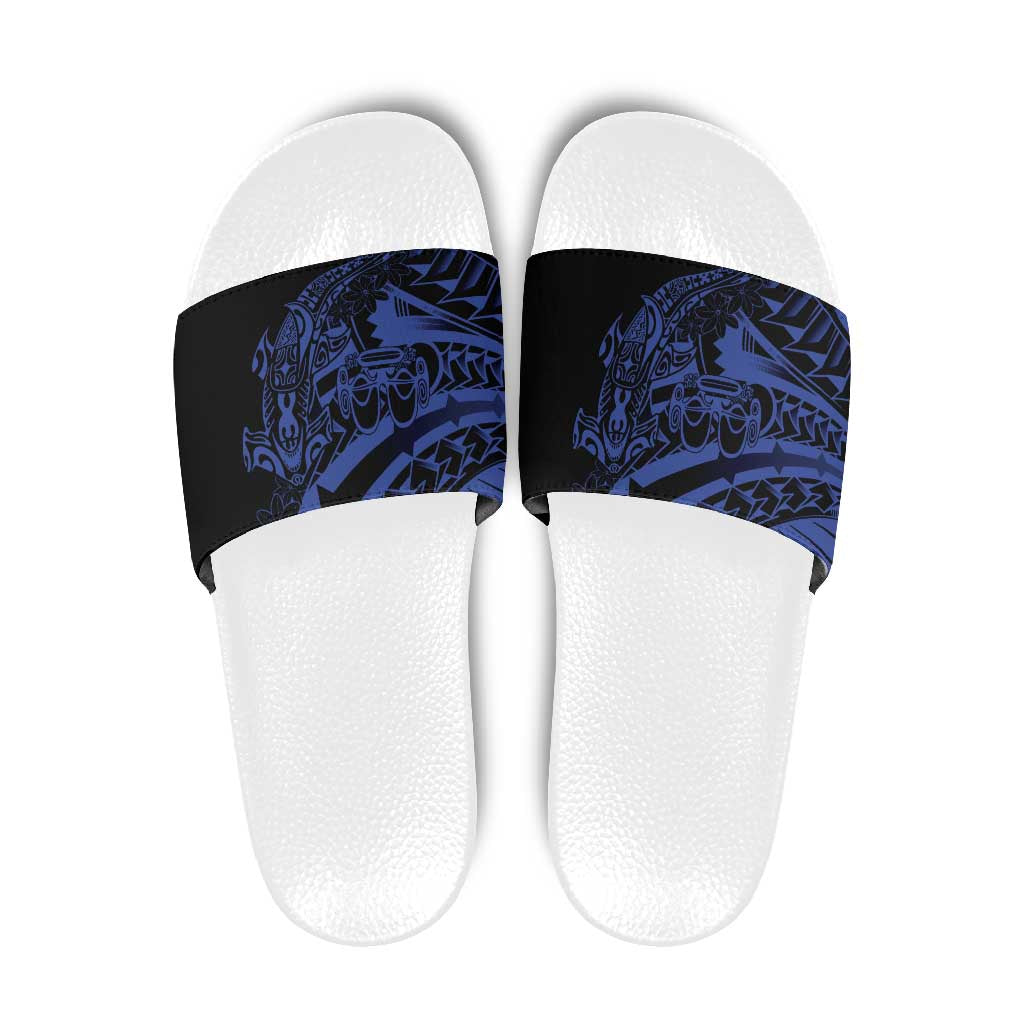 Blue Marquesas Islands Slide Sandals Marquesan Matatiki Hammerhead Shark Patutiki LT14 Blue - Polynesian Pride