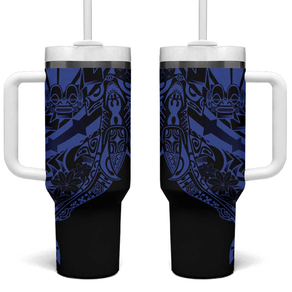 Blue Marquesas Islands Tumbler With Handle Marquesan Matatiki Hammerhead Shark Patutiki LT14 One Size: 40 oz Blue - Polynesian Pride