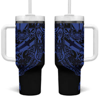 Blue Marquesas Islands Tumbler With Handle Marquesan Matatiki Hammerhead Shark Patutiki LT14 One Size: 40 oz Blue - Polynesian Pride