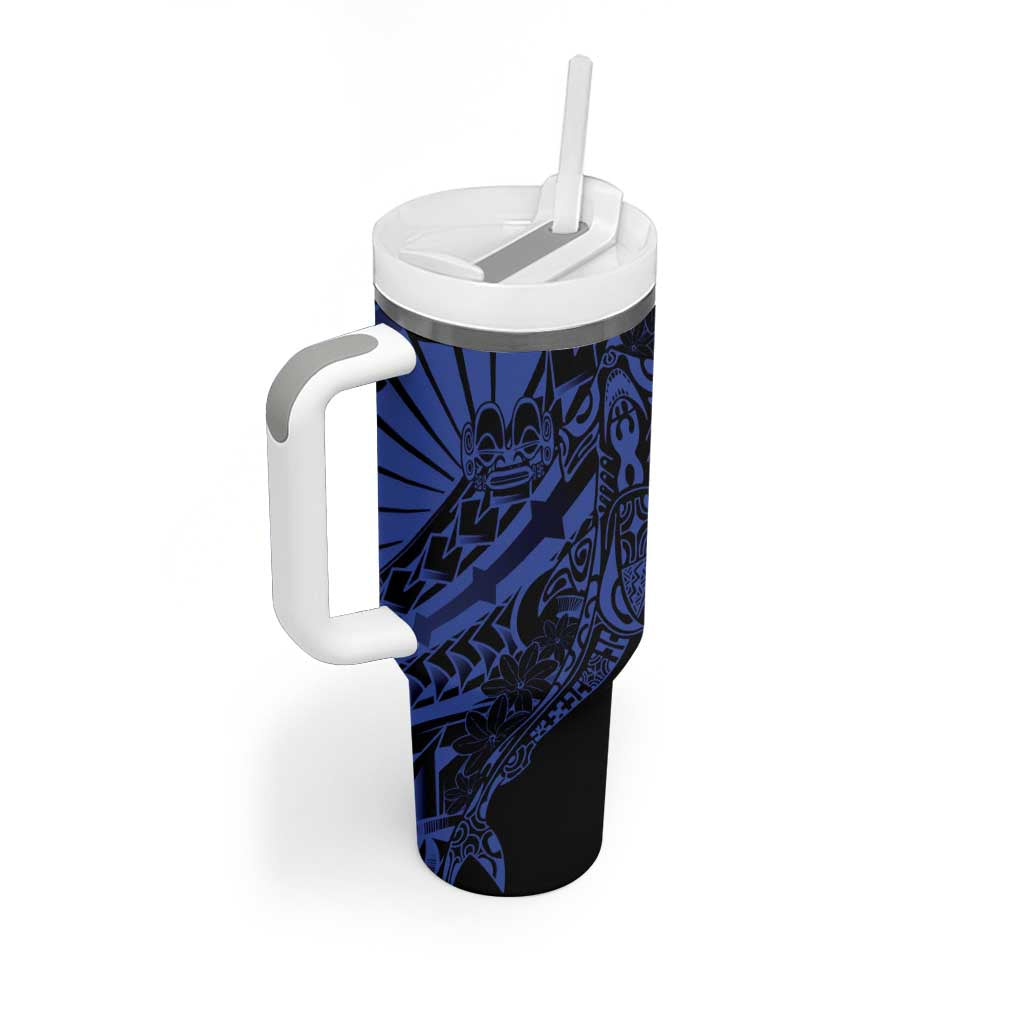 Blue Marquesas Islands Tumbler With Handle Marquesan Matatiki Hammerhead Shark Patutiki LT14 - Polynesian Pride