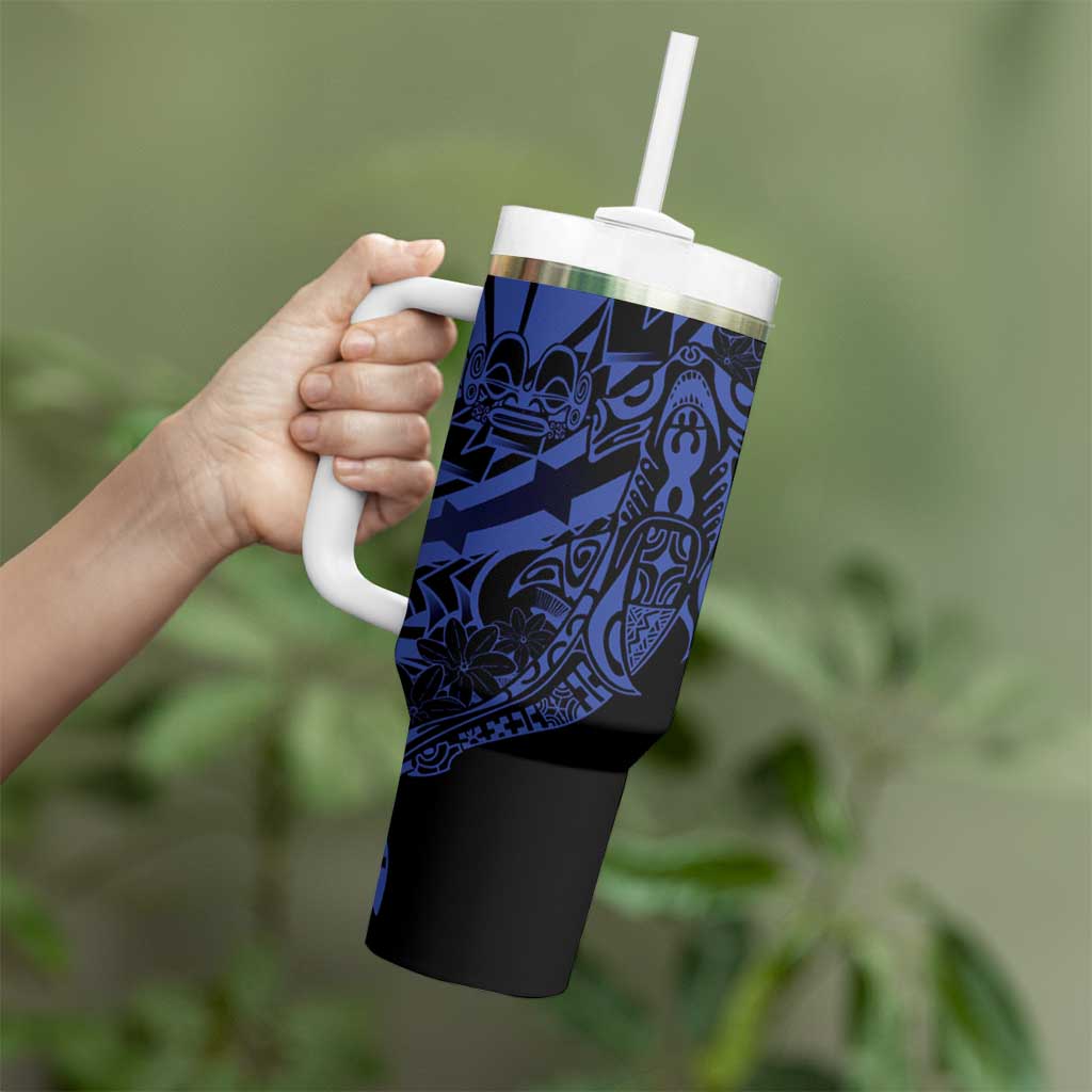 Blue Marquesas Islands Tumbler With Handle Marquesan Matatiki Hammerhead Shark Patutiki LT14 - Polynesian Pride