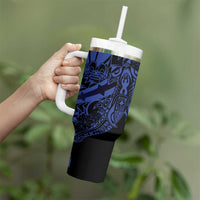 Blue Marquesas Islands Tumbler With Handle Marquesan Matatiki Hammerhead Shark Patutiki LT14 - Polynesian Pride