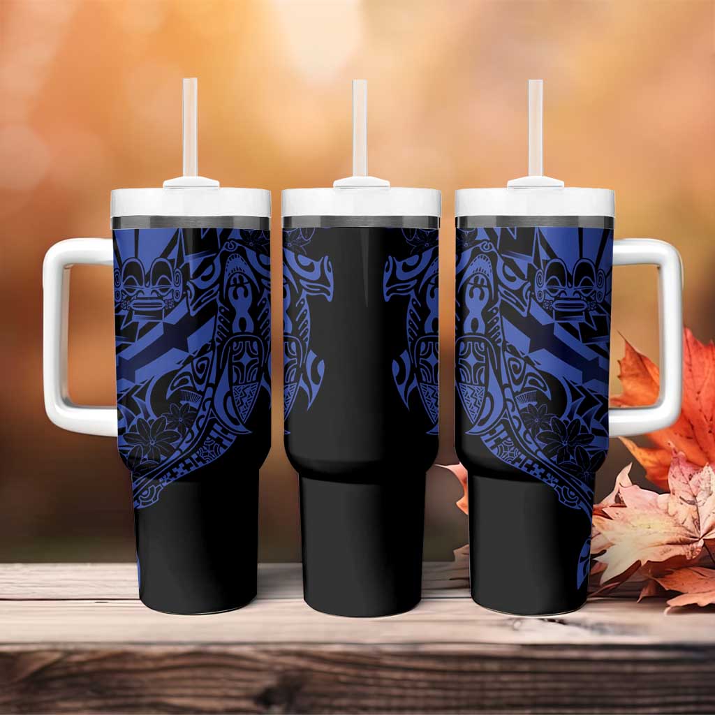 Blue Marquesas Islands Tumbler With Handle Marquesan Matatiki Hammerhead Shark Patutiki LT14 - Polynesian Pride