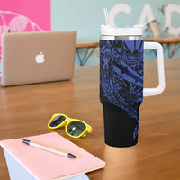 Blue Marquesas Islands Tumbler With Handle Marquesan Matatiki Hammerhead Shark Patutiki LT14 - Polynesian Pride