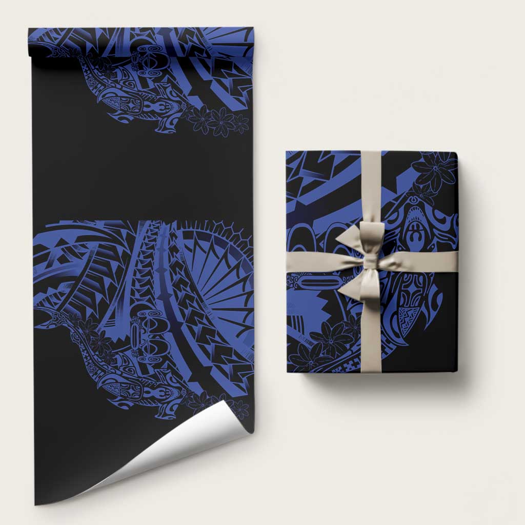 Blue Marquesas Islands Wrapping Paper Marquesan Matatiki Hammerhead Shark Patutiki LT14 58" × 23" Blue - Polynesian Pride