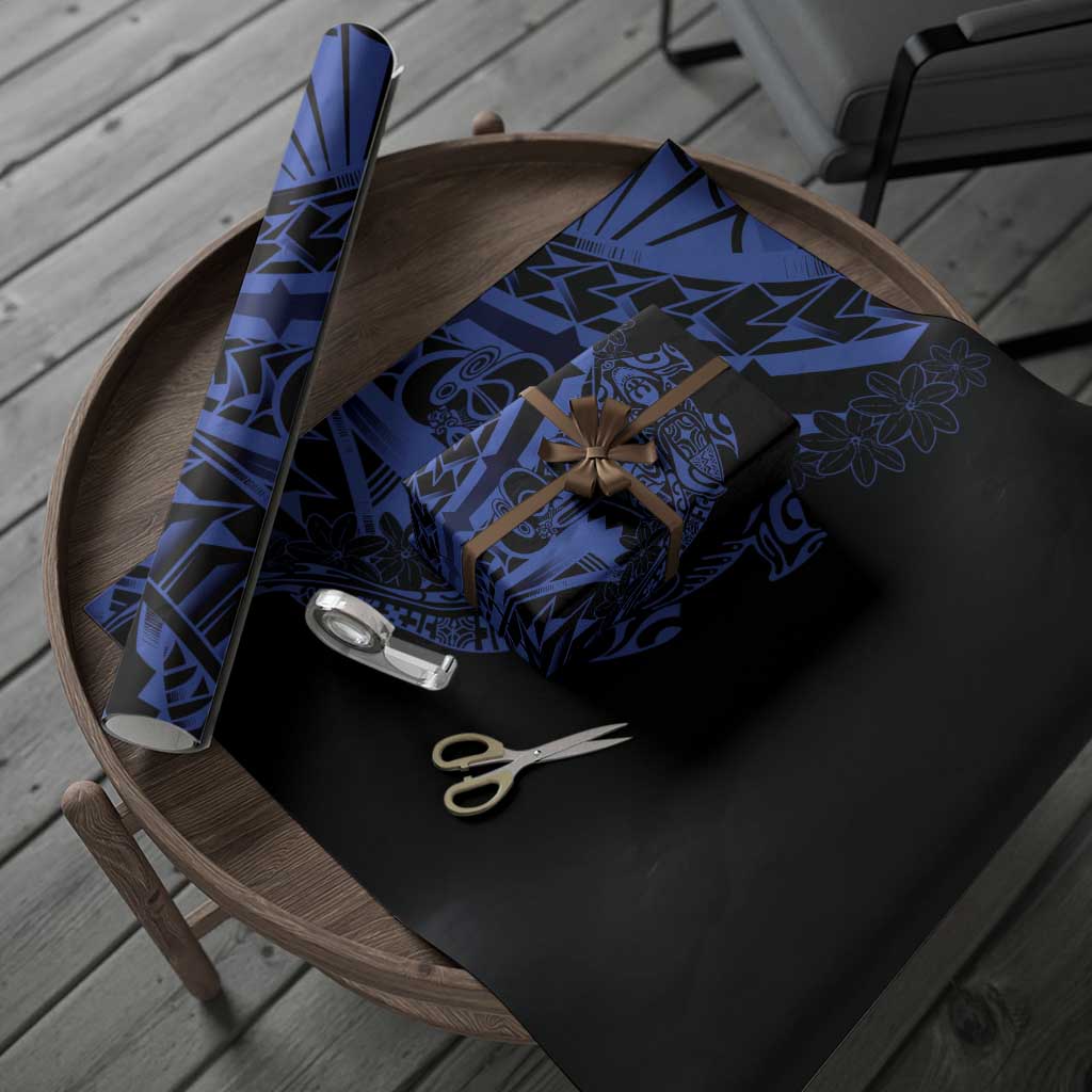 Blue Marquesas Islands Wrapping Paper Marquesan Matatiki Hammerhead Shark Patutiki LT14 - Polynesian Pride