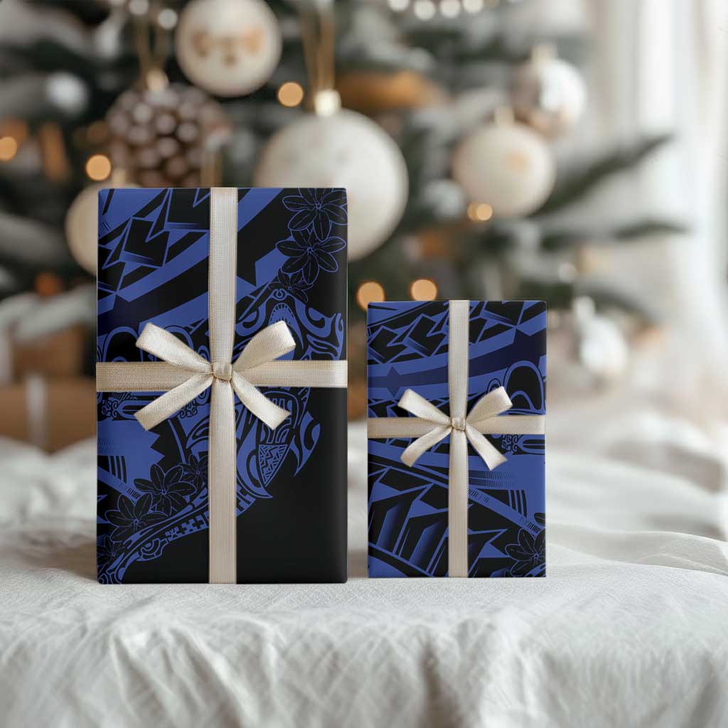 Blue Marquesas Islands Wrapping Paper Marquesan Matatiki Hammerhead Shark Patutiki LT14 - Polynesian Pride