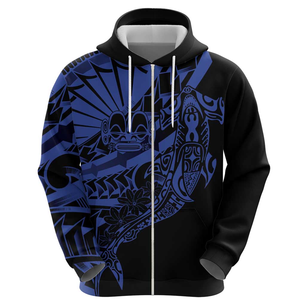 Blue Marquesas Islands Zip Hoodie Marquesan Matatiki Hammerhead Shark Patutiki LT14 - Polynesian Pride