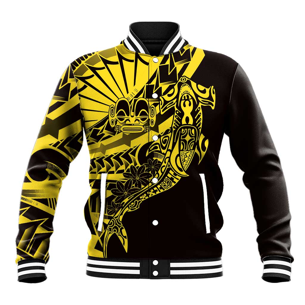 Yellow Marquesas Islands Baseball Jacket Marquesan Matatiki Hammerhead Shark Patutiki LT14 Unisex Yellow - Polynesian Pride