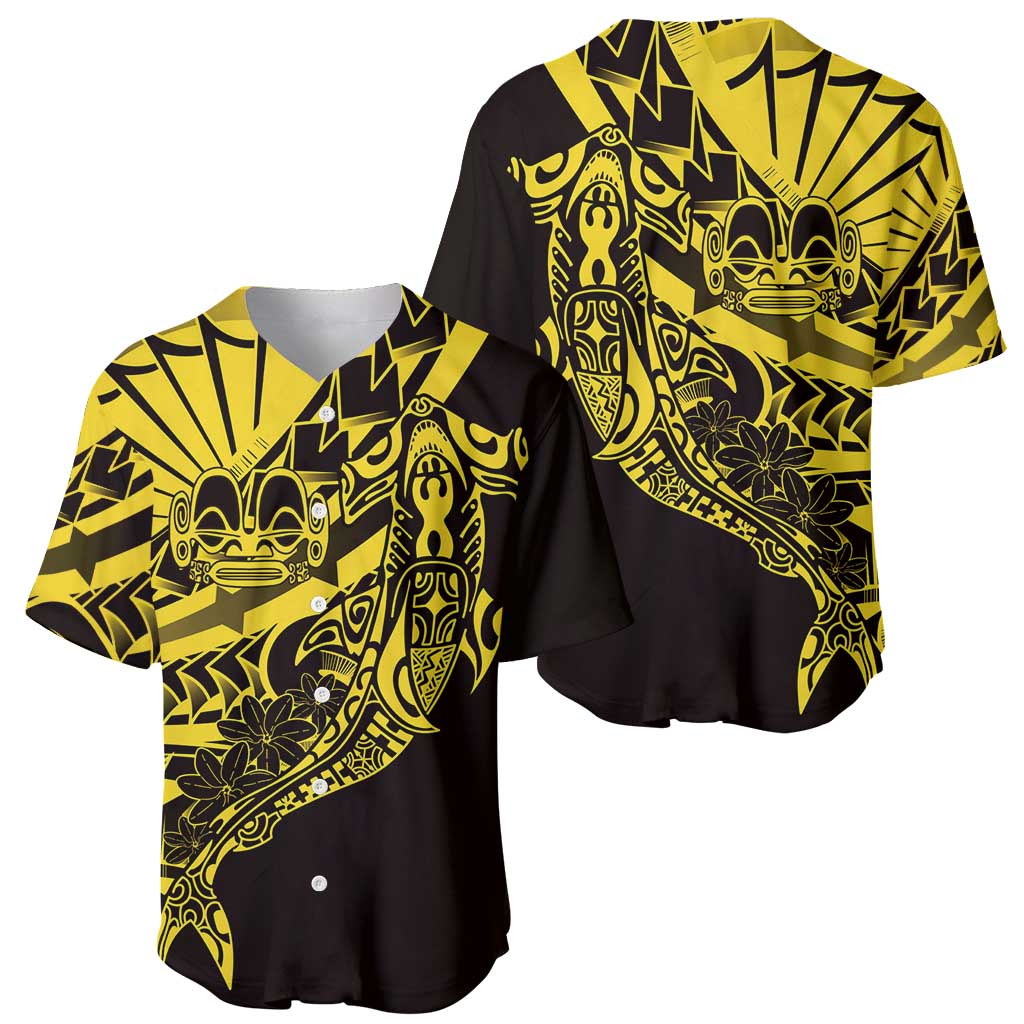 Yellow Marquesas Islands Baseball Jersey Marquesan Matatiki Hammerhead Shark Patutiki LT14 - Polynesian Pride