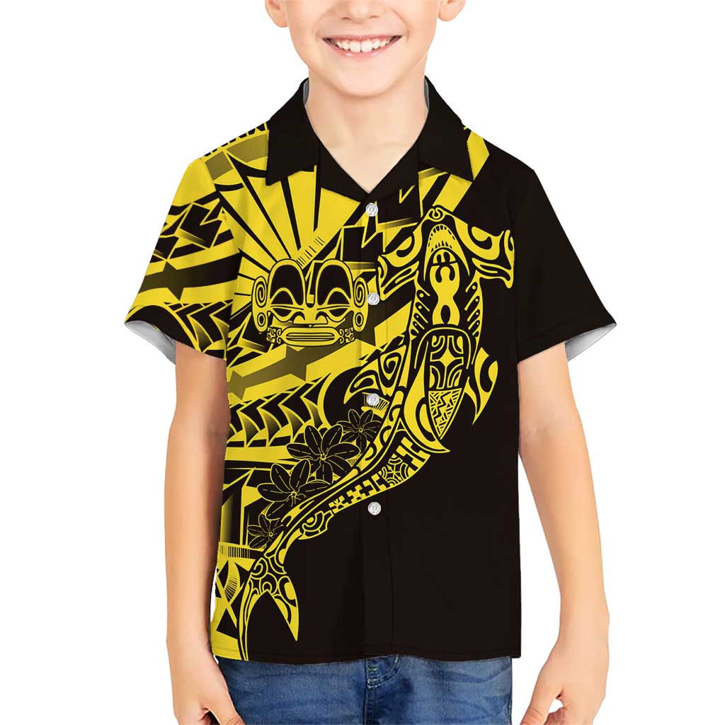 Yellow Marquesas Islands Kid Hawaiian Shirt Marquesan Matatiki Hammerhead Shark Patutiki LT14 Kid Yellow - Polynesian Pride