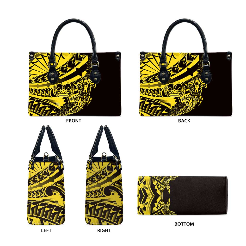 Yellow Marquesas Islands Leather Bag Marquesan Matatiki Hammerhead Shark Patutiki LT14 - Polynesian Pride
