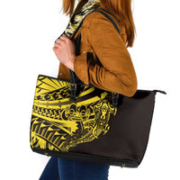 Yellow Marquesas Islands Leather Tote Bag Marquesan Matatiki Hammerhead Shark Patutiki LT14 Yellow - Polynesian Pride