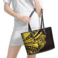 Yellow Marquesas Islands Leather Tote Bag Marquesan Matatiki Hammerhead Shark Patutiki LT14 - Polynesian Pride