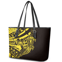 Yellow Marquesas Islands Leather Tote Bag Marquesan Matatiki Hammerhead Shark Patutiki LT14 - Polynesian Pride