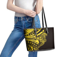 Yellow Marquesas Islands Leather Tote Bag Marquesan Matatiki Hammerhead Shark Patutiki LT14 - Polynesian Pride