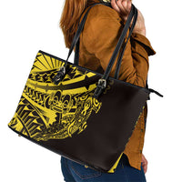 Yellow Marquesas Islands Leather Tote Bag Marquesan Matatiki Hammerhead Shark Patutiki LT14 - Polynesian Pride