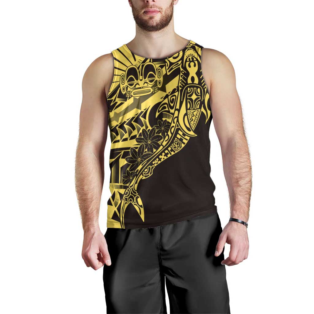 Yellow Marquesas Islands Men Tank Top Marquesan Matatiki Hammerhead Shark Patutiki LT14 - Polynesian Pride