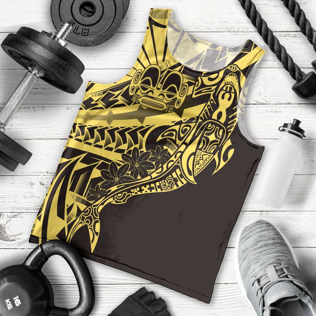 Yellow Marquesas Islands Men Tank Top Marquesan Matatiki Hammerhead Shark Patutiki LT14 - Polynesian Pride