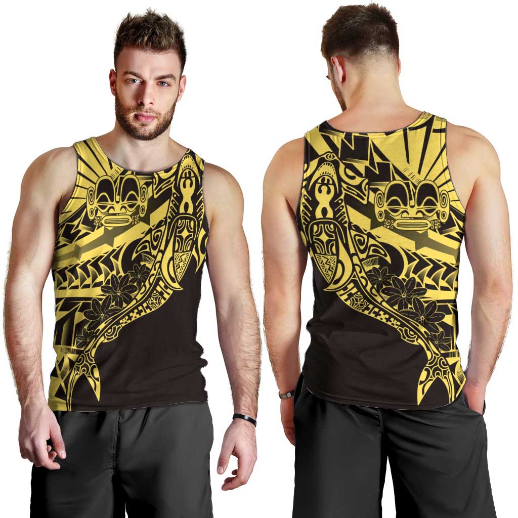 Yellow Marquesas Islands Men Tank Top Marquesan Matatiki Hammerhead Shark Patutiki LT14 - Polynesian Pride