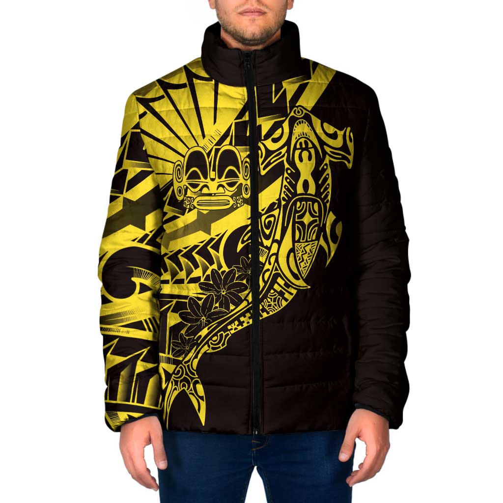 Yellow Marquesas Islands Padded Jacket Marquesan Matatiki Hammerhead Shark Patutiki LT14 Men Yellow - Polynesian Pride