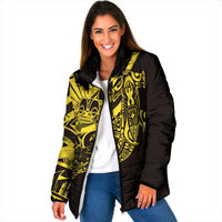 Yellow Marquesas Islands Padded Jacket Marquesan Matatiki Hammerhead Shark Patutiki LT14 Women Yellow - Polynesian Pride