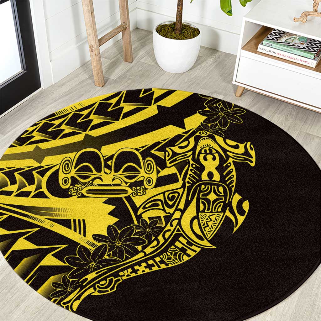 Yellow Marquesas Islands Round Carpet Marquesan Matatiki Hammerhead Shark Patutiki LT14 Yellow - Polynesian Pride