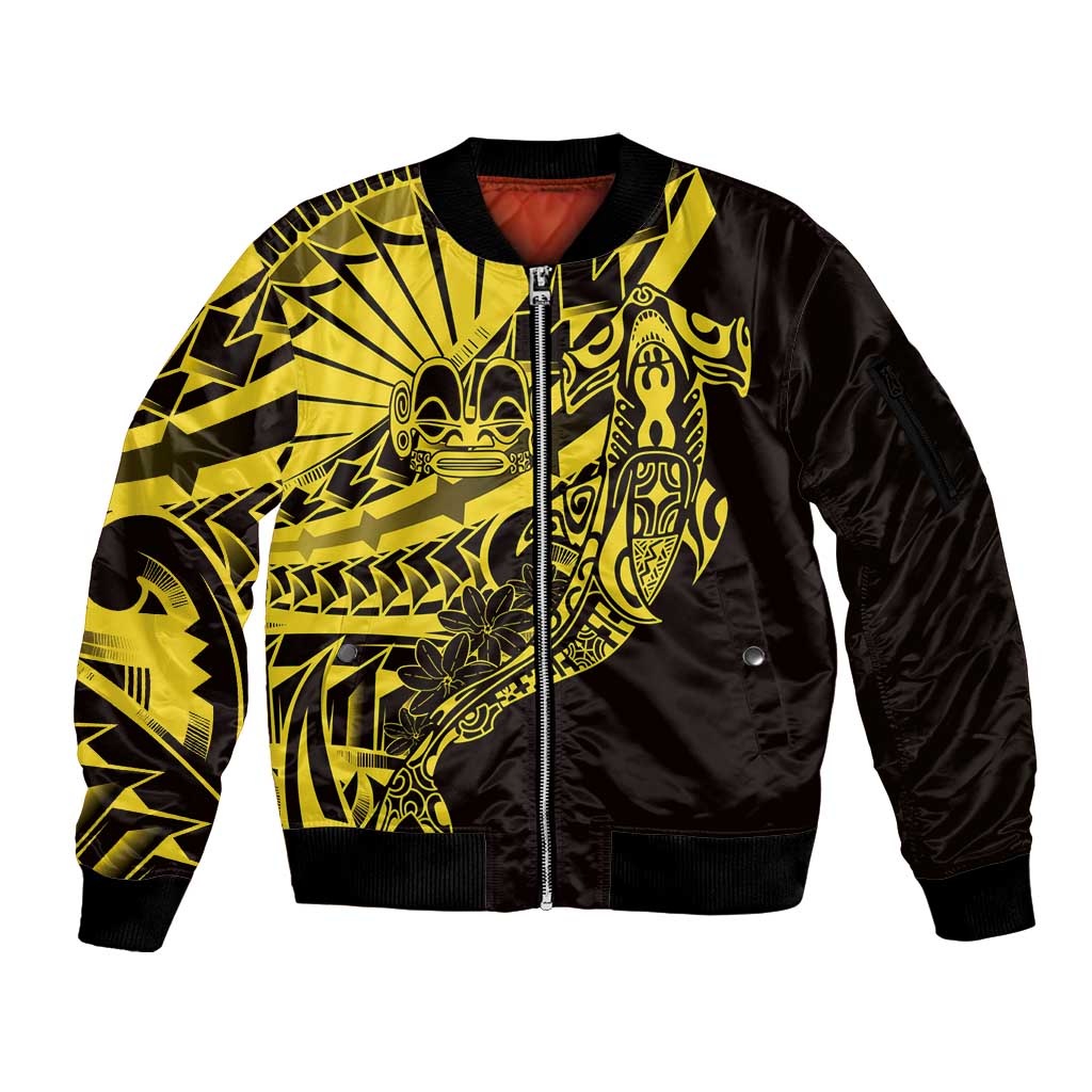 Yellow Marquesas Islands Sleeve Zip Bomber Jacket Marquesan Matatiki Hammerhead Shark Patutiki LT14 Unisex Yellow - Polynesian Pride