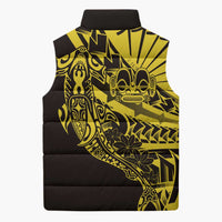 Yellow Marquesas Islands Sleeveless Puffer Jacket Marquesan Matatiki Hammerhead Shark Patutiki LT14 - Polynesian Pride