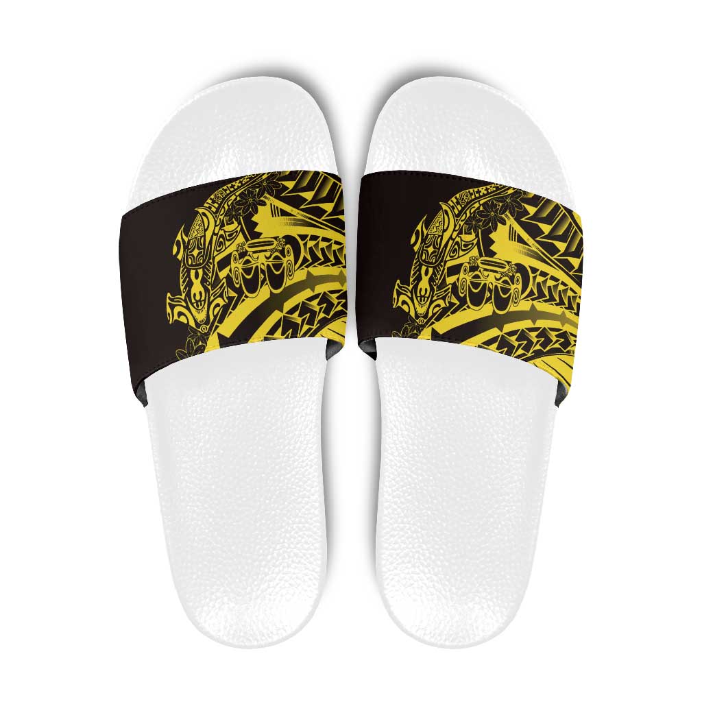 Yellow Marquesas Islands Slide Sandals Marquesan Matatiki Hammerhead Shark Patutiki LT14 Yellow - Polynesian Pride