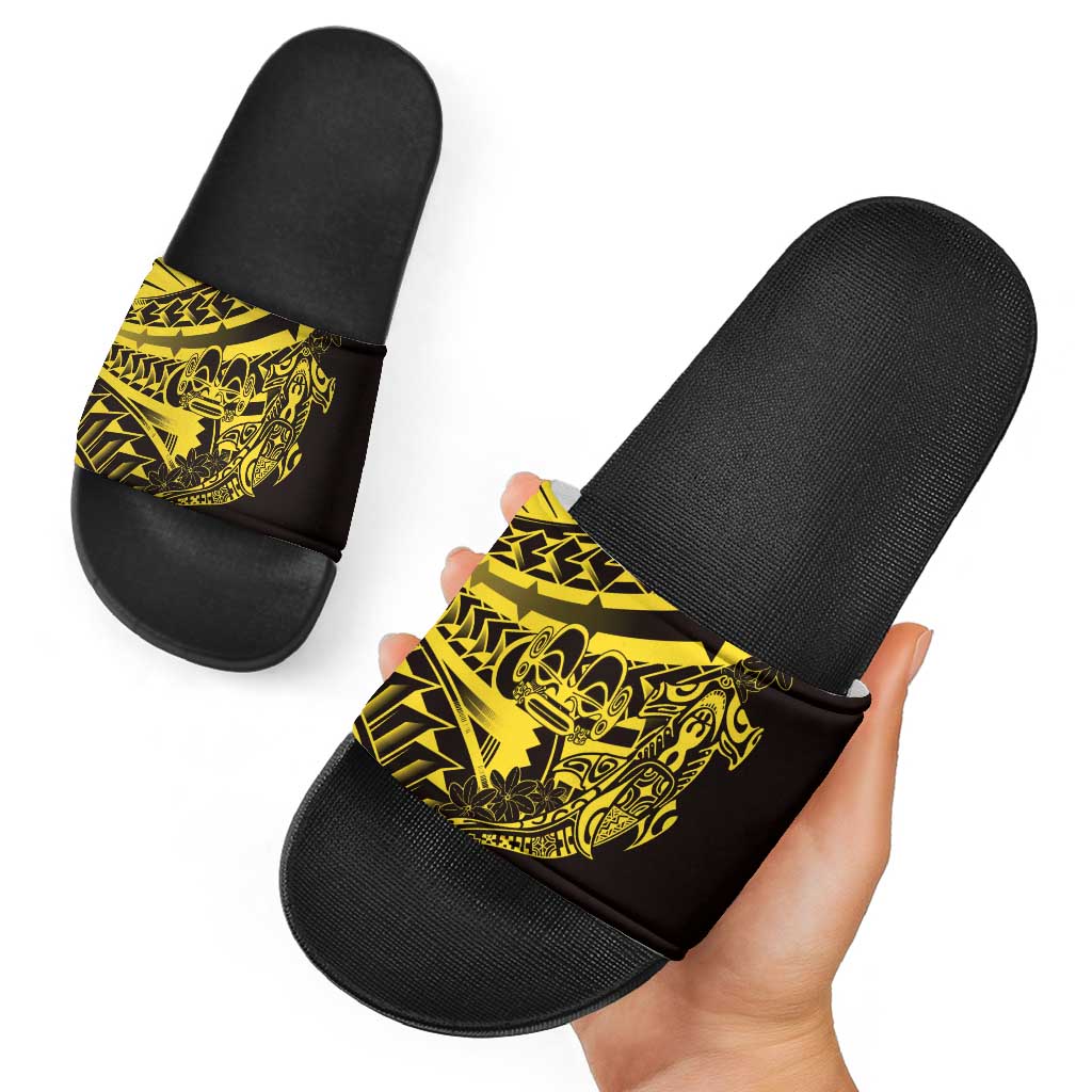 Yellow Marquesas Islands Slide Sandals Marquesan Matatiki Hammerhead Shark Patutiki LT14 - Polynesian Pride