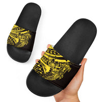 Yellow Marquesas Islands Slide Sandals Marquesan Matatiki Hammerhead Shark Patutiki LT14 - Polynesian Pride