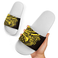Yellow Marquesas Islands Slide Sandals Marquesan Matatiki Hammerhead Shark Patutiki LT14 - Polynesian Pride