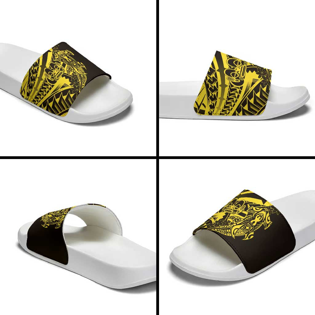 Yellow Marquesas Islands Slide Sandals Marquesan Matatiki Hammerhead Shark Patutiki LT14 - Polynesian Pride