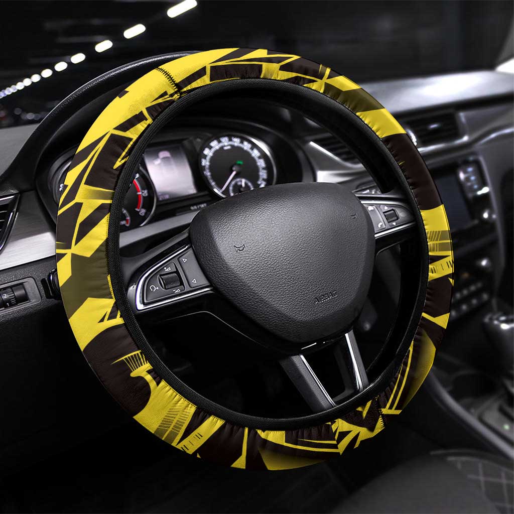Yellow Marquesas Islands Steering Wheel Cover Marquesan Matatiki Hammerhead Shark Patutiki LT14 Universal Fit Yellow - Polynesian Pride