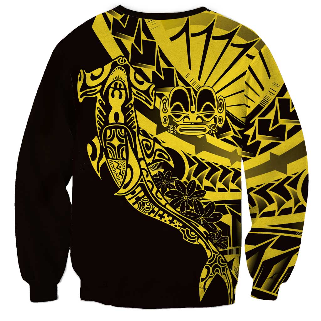 Yellow Marquesas Islands Sweatshirt Marquesan Matatiki Hammerhead Shark Patutiki LT14 - Polynesian Pride