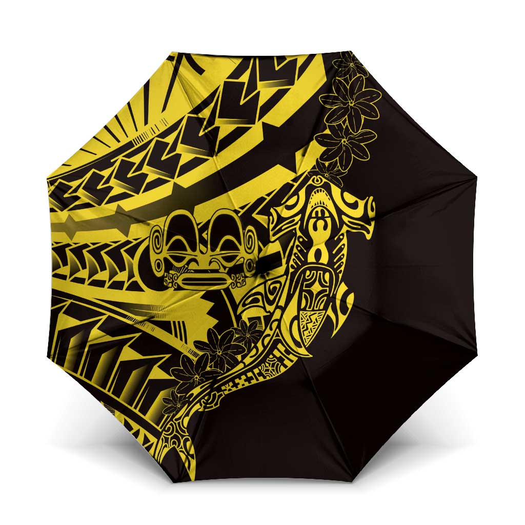 Yellow Marquesas Islands Umbrella Marquesan Matatiki Hammerhead Shark Patutiki LT14 One Size Folded 11.42 inch Opened Diameter 37.4 inch Yellow - Polynesian Pride