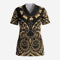 Austral Islands Scrub Top Tuhaa Pae Penu Stars Necklace Gold LT14 Adult Gold - Polynesian Pride
