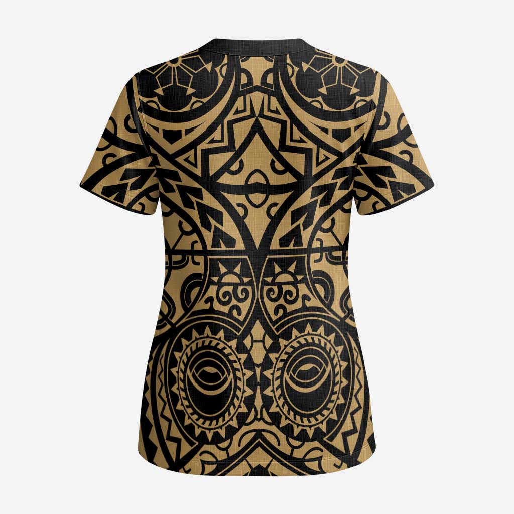 Austral Islands Scrub Top Tuhaa Pae Penu Stars Necklace Gold LT14 - Polynesian Pride